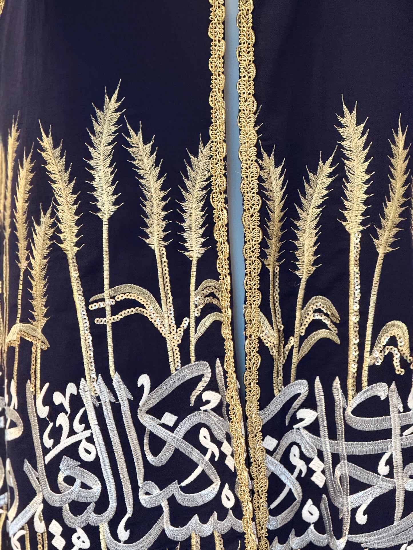 Embroidered Abaya in gold and silver