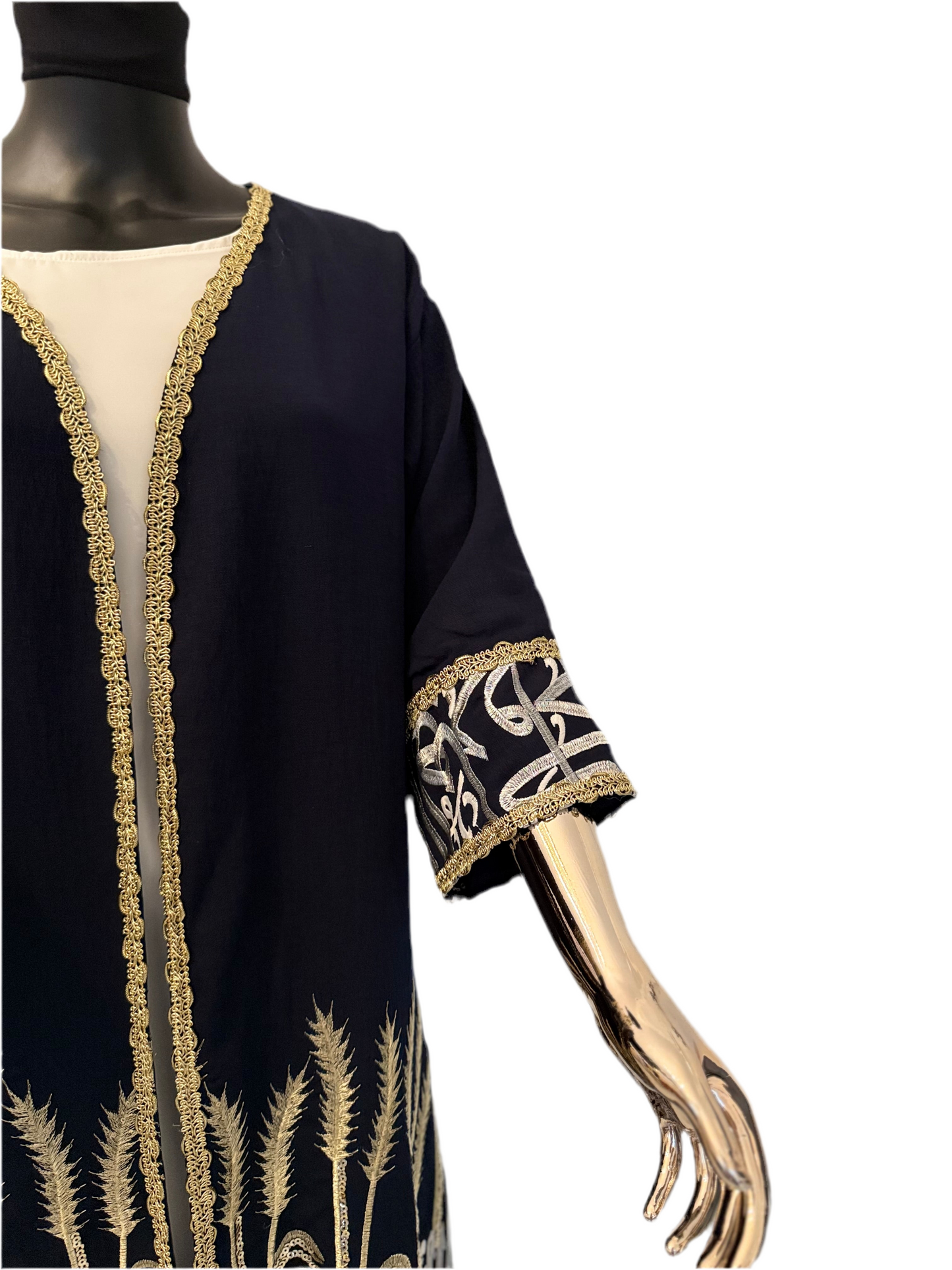 Embroidered Abaya in gold and silver