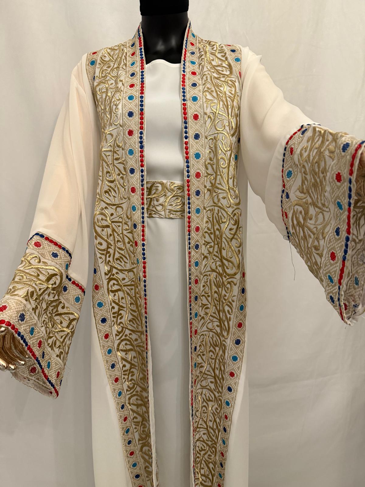 Formal Chiffon Abaya (Gold Embroidery with Colorful Accents)