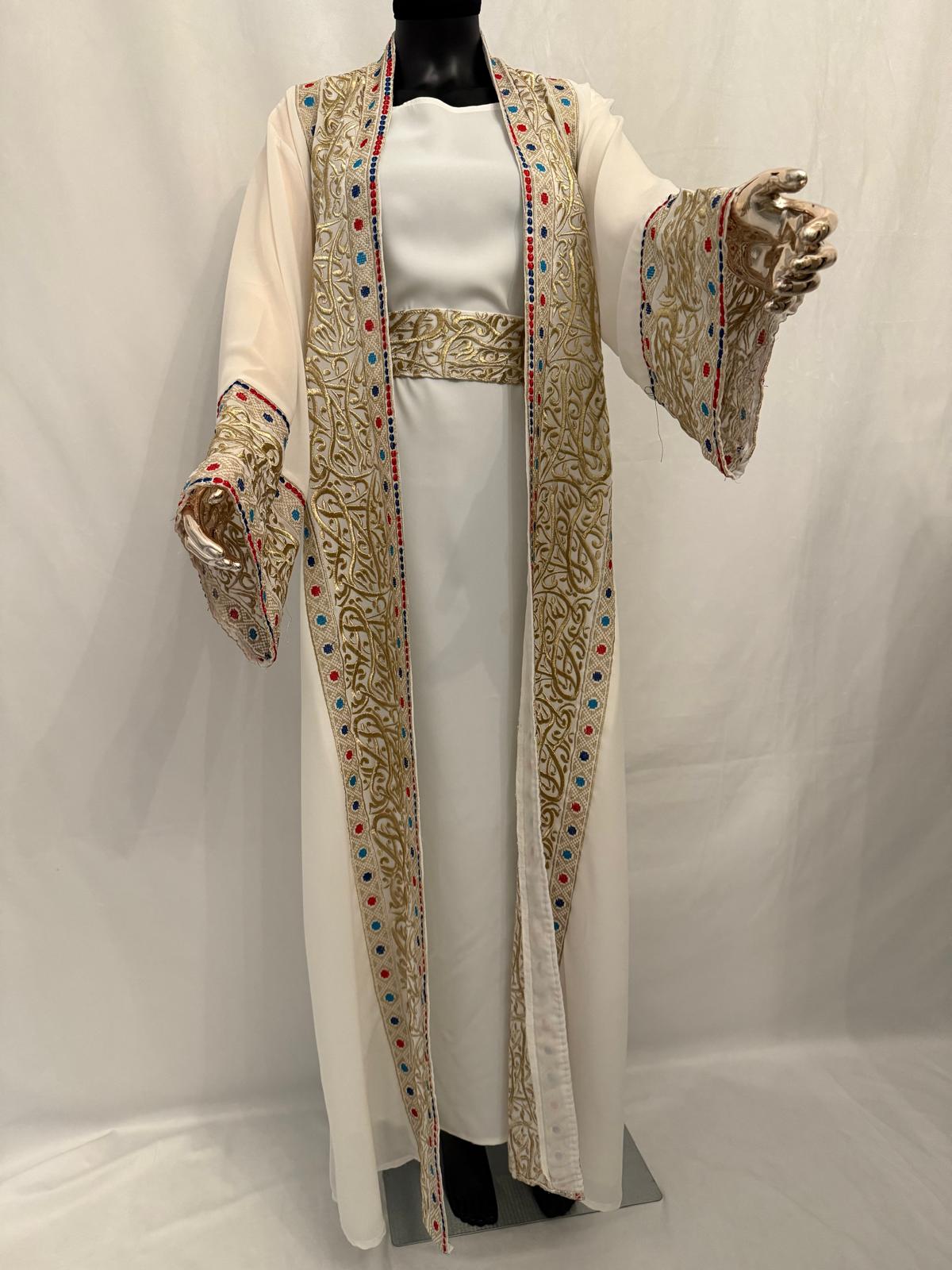Formal Chiffon Abaya (Gold Embroidery with Colorful Accents)