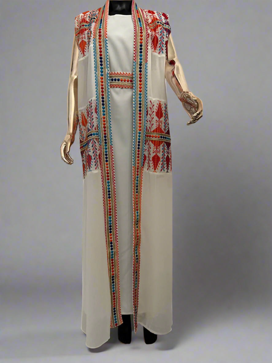 Sleeveless Chiffon Casual Abaya (Colorful Embroidery)