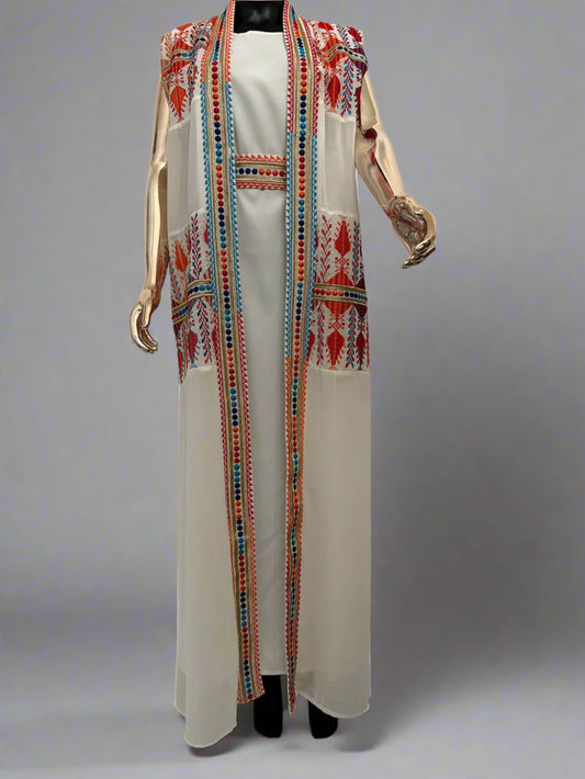 Sleeveless Chiffon Casual Abaya (Colorful Embroidery)