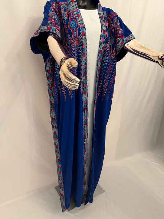 Blue Casual Georgette Abaya (Colorful Embroidery)
