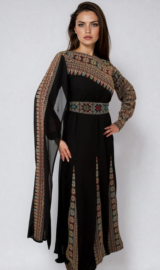 Black Thobe with Colorful Embroidery