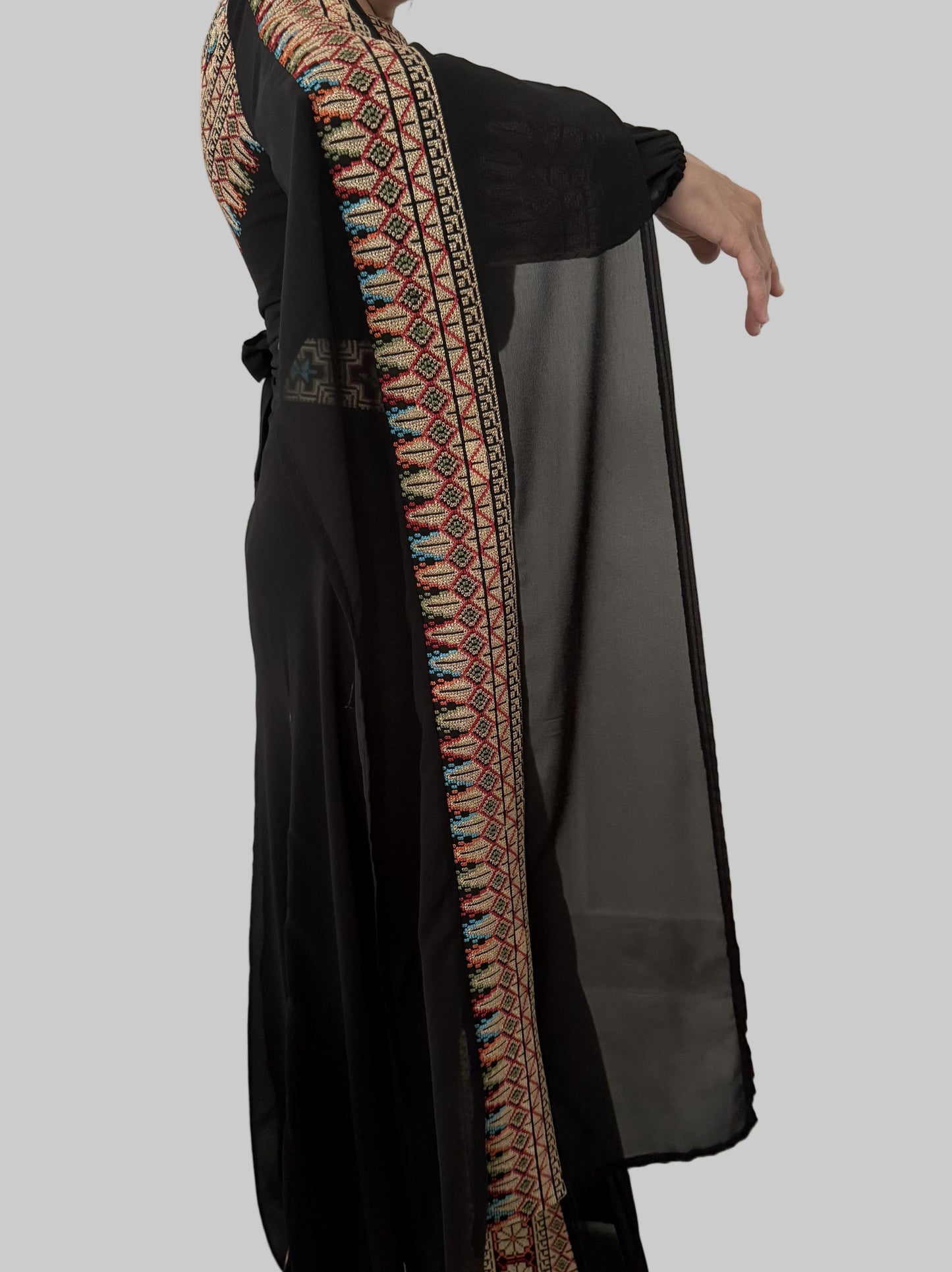 Black Thobe with Colorful Embroidery