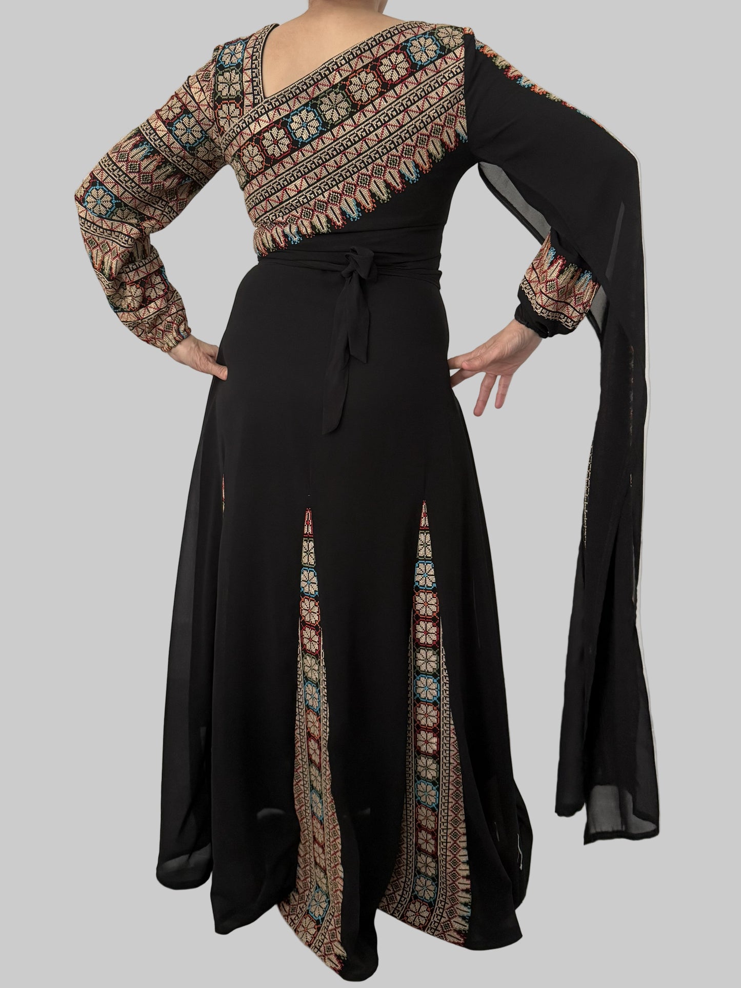 Black Thobe with Colorful Embroidery