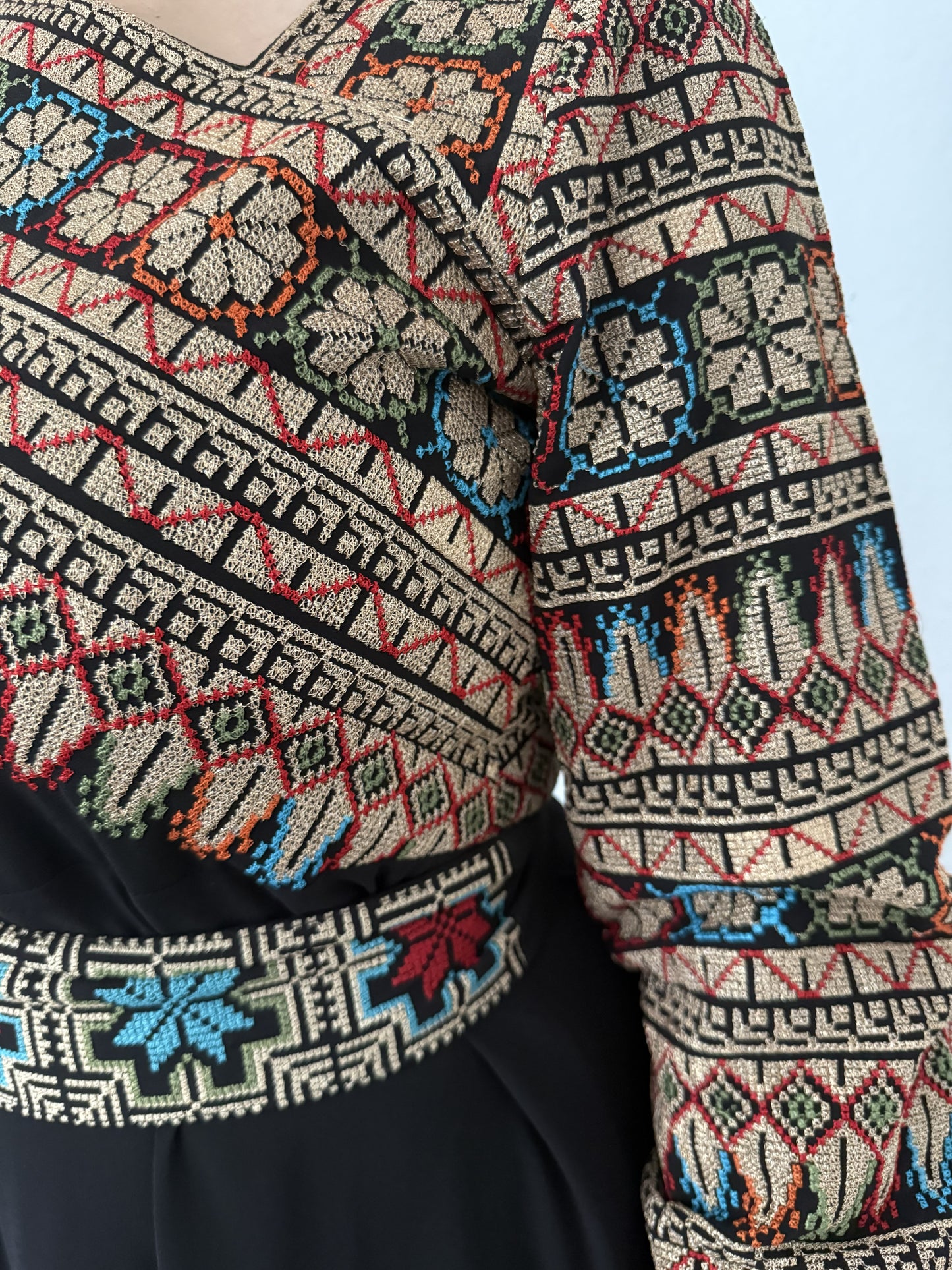 Black Thobe with Colorful Embroidery