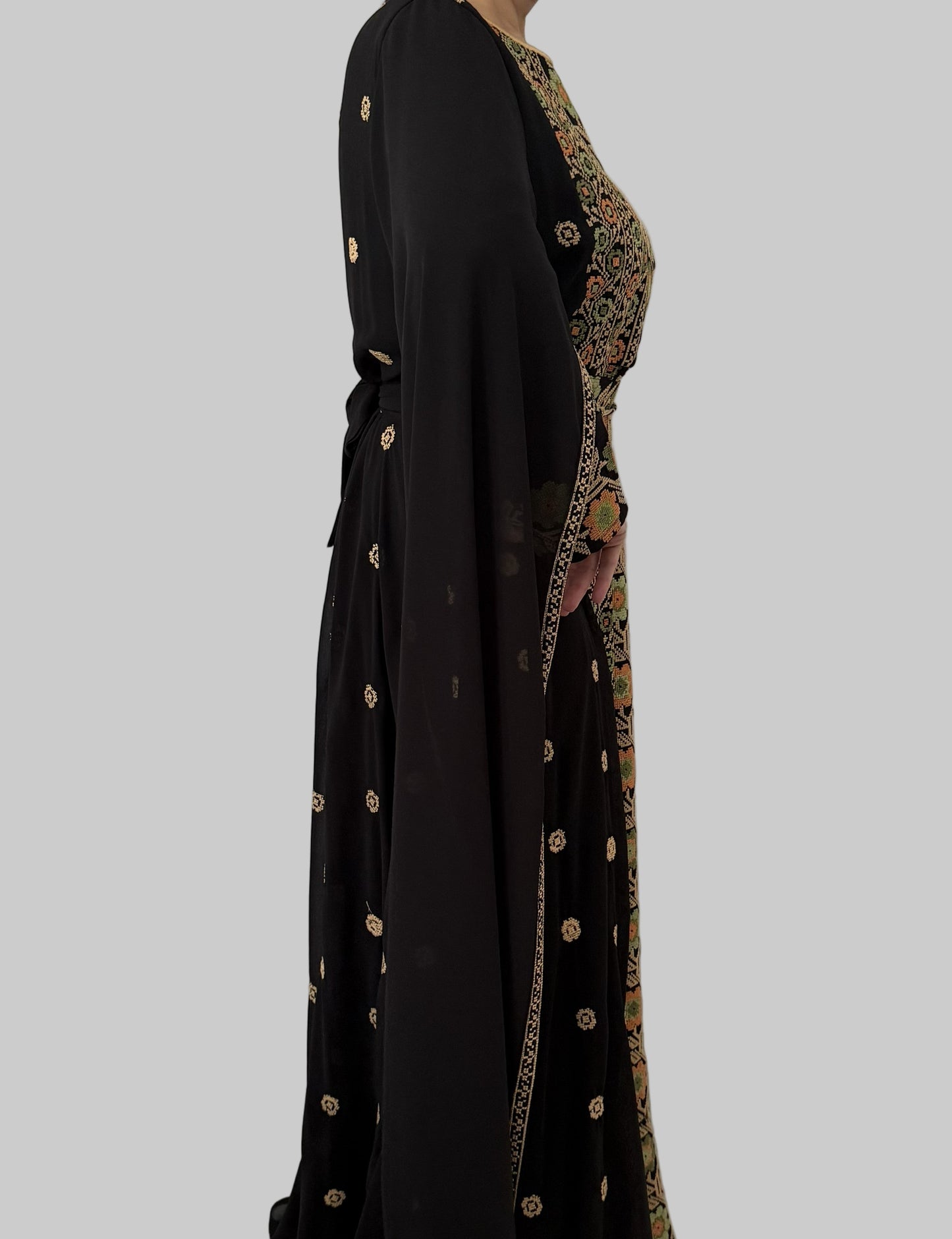 Black Thobe with Orange and Green Embroidery
