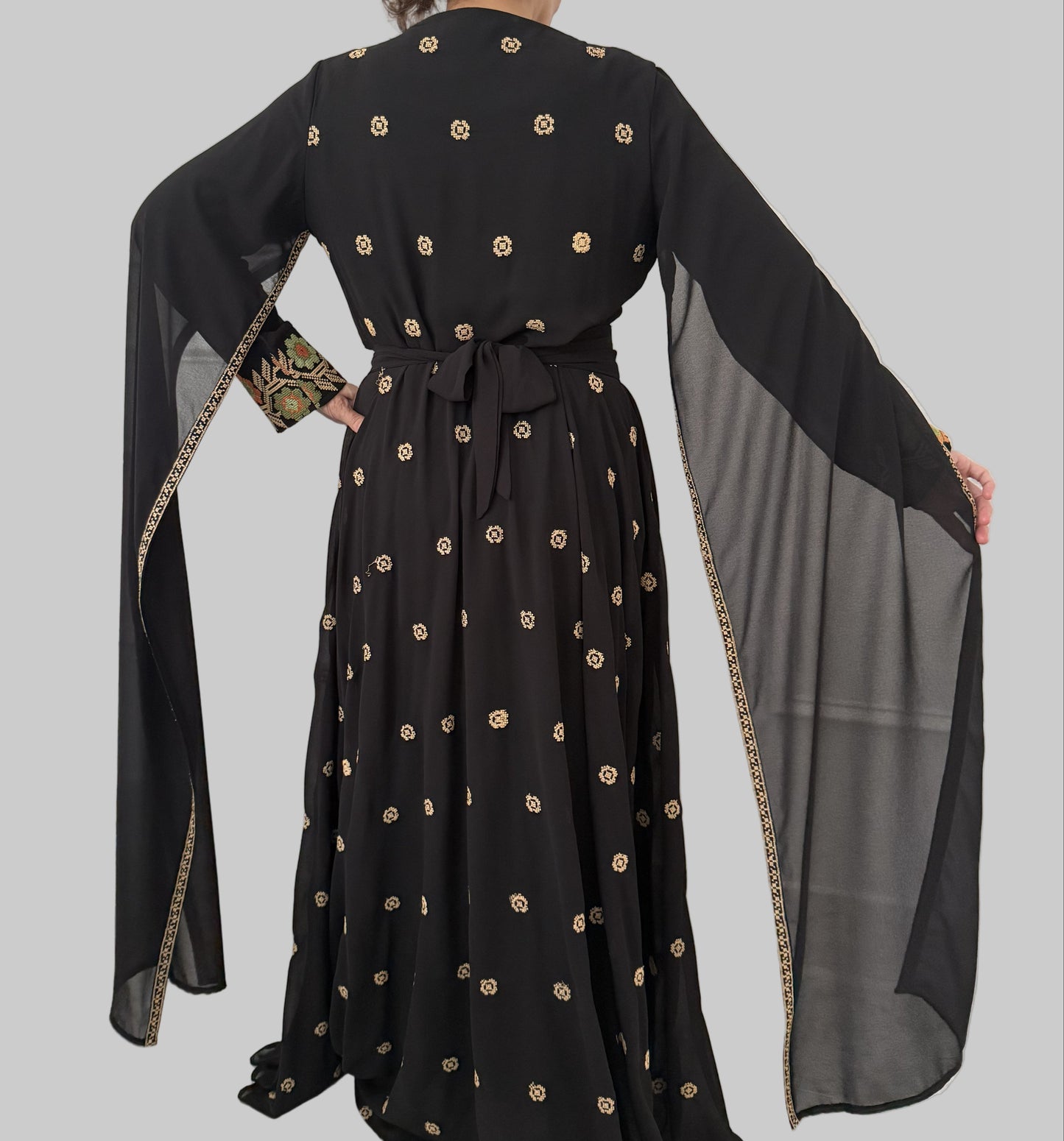 Black Thobe with Orange and Green Embroidery