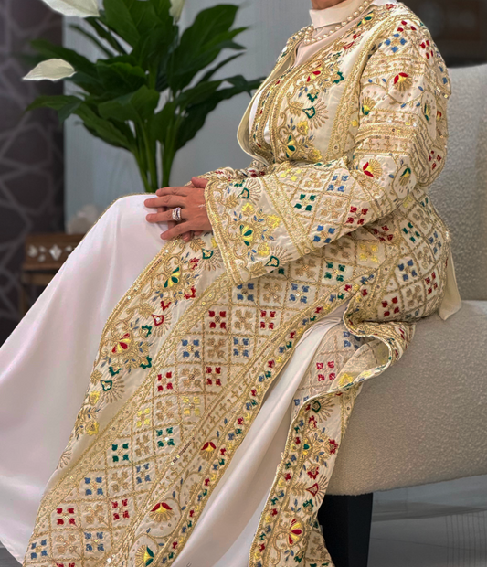 Ceremonial Embroidered Beige Dress (Full embroidery)