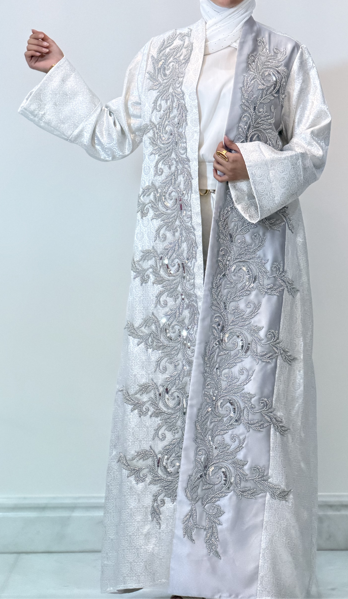 Silver Brocade Abaya