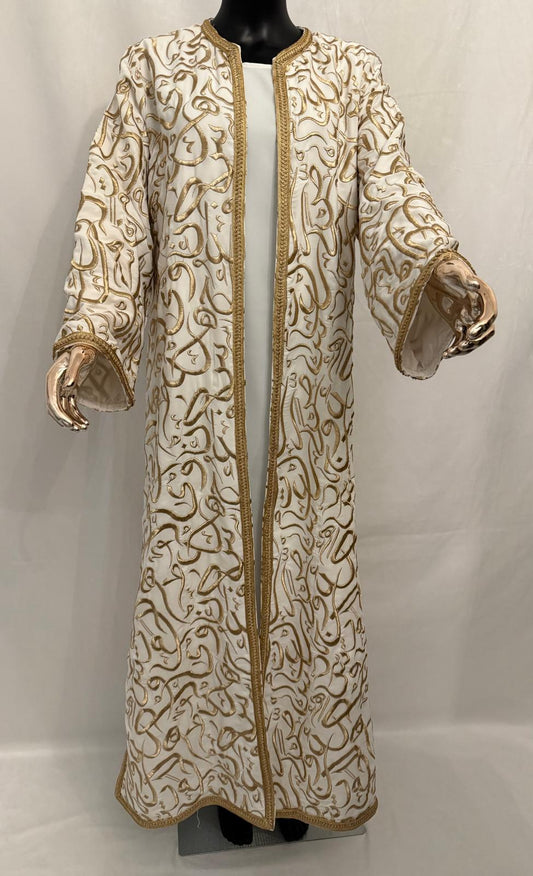 White Formal Georgette Abaya (Gold Embroidery)