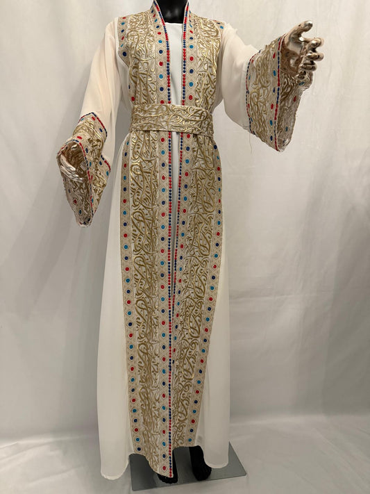 Formal Chiffon Abaya (Gold Embroidery with Colorful Accents)