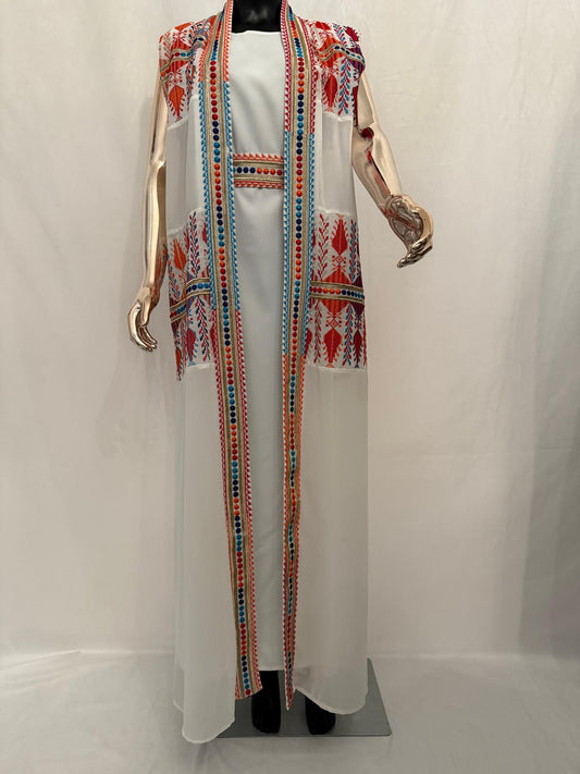 Sleeveless Chiffon Casual Abaya (Colorful Embroidery)