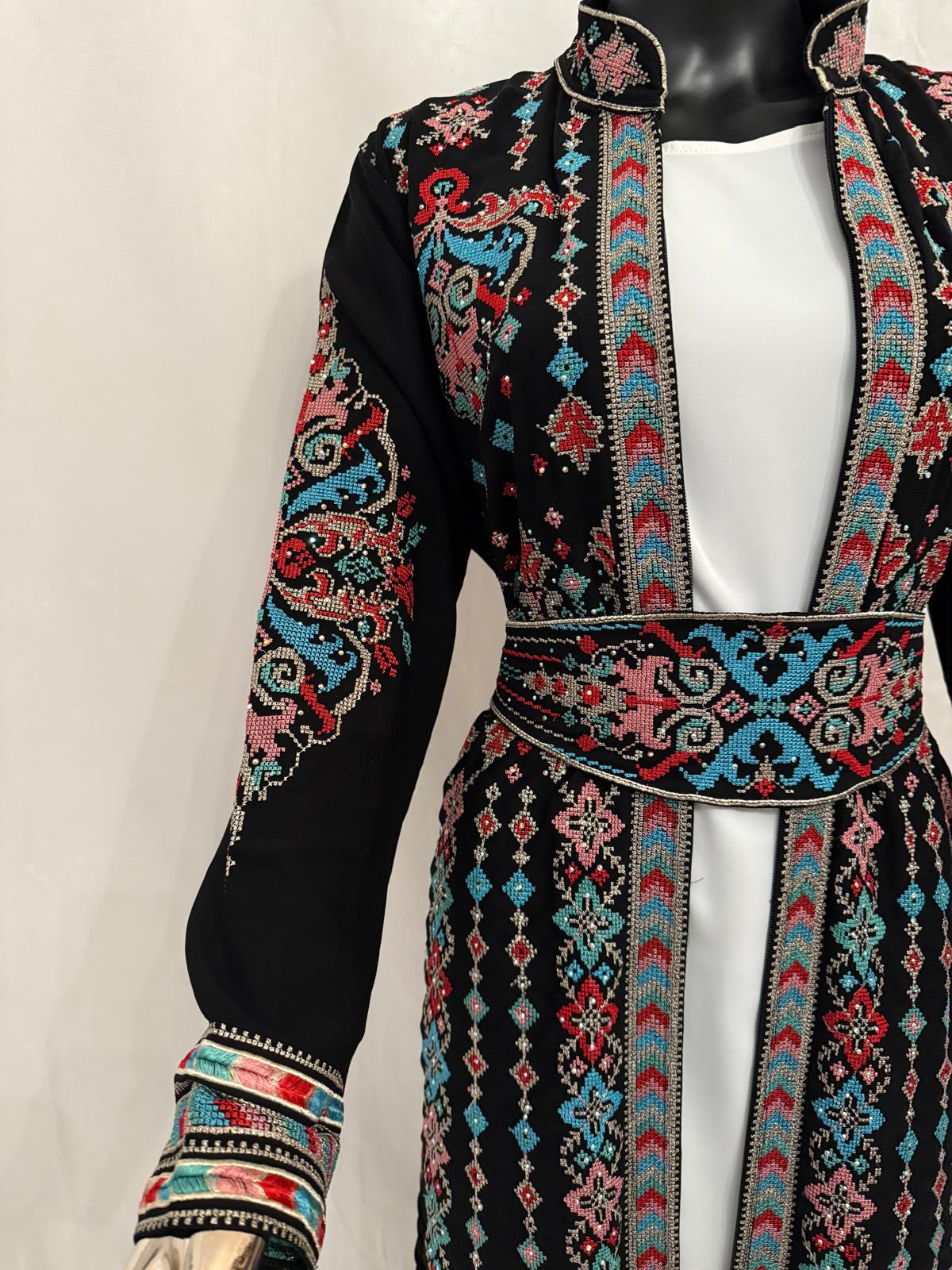 Black Formal Georgette Abaya (Colorful Embroidery)