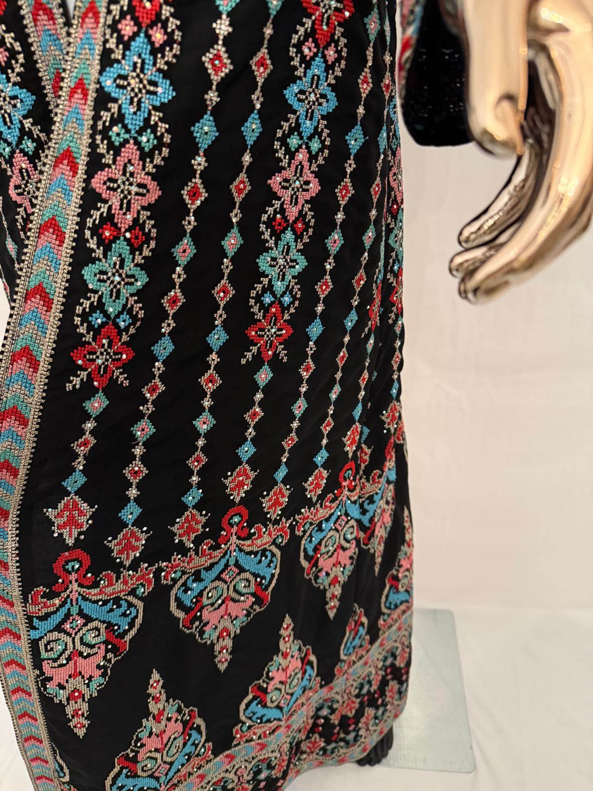 Black Formal Georgette Abaya (Colorful Embroidery)