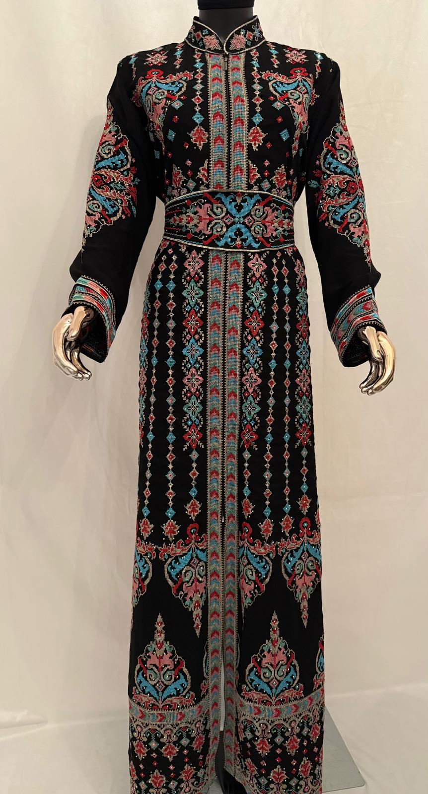 Black Formal Georgette Abaya (Colorful Embroidery)