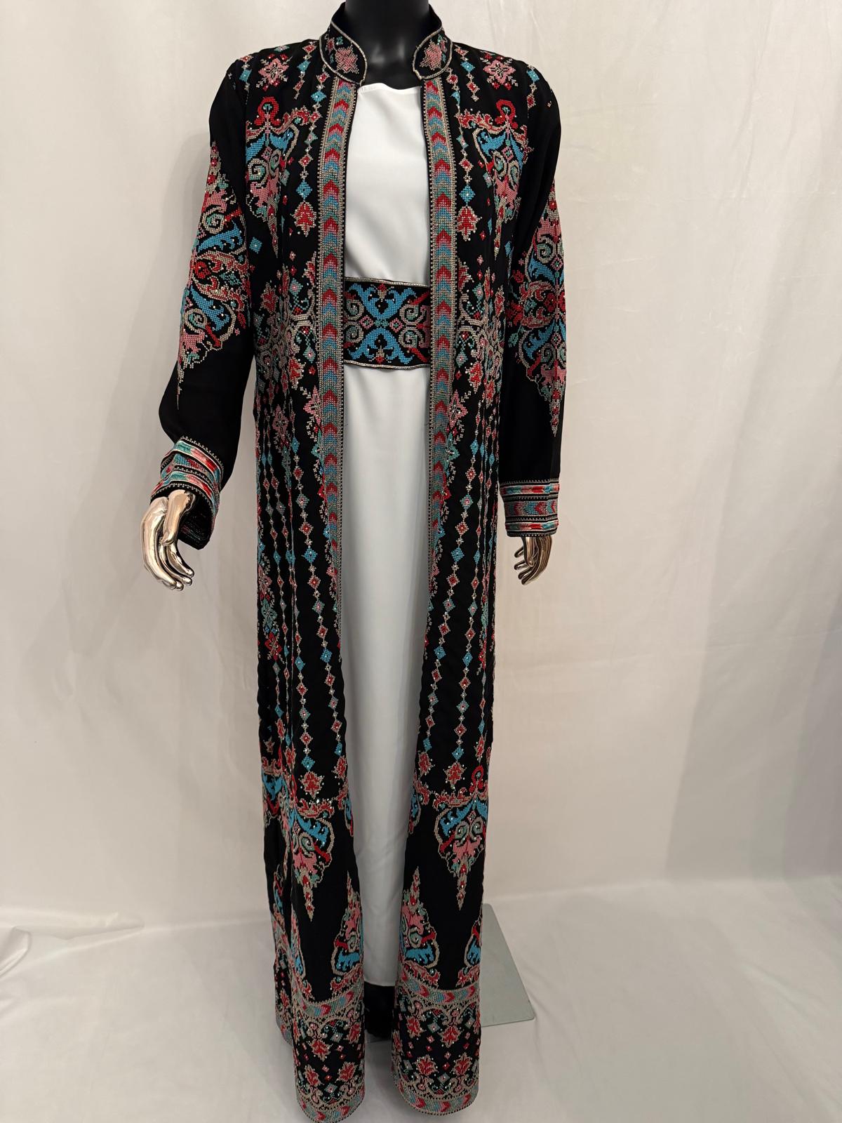 Black Formal Georgette Abaya (Colorful Embroidery)