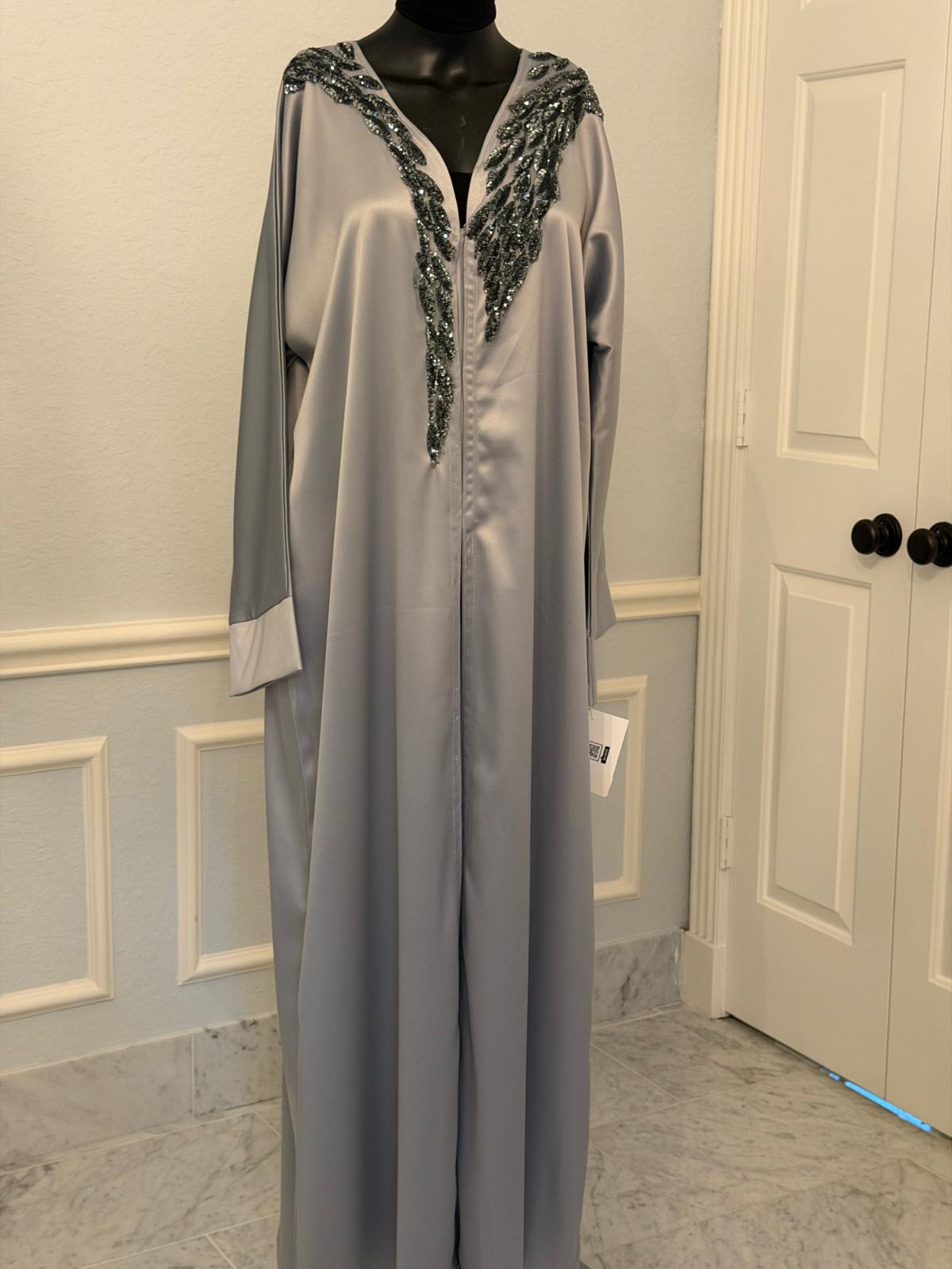 Silver Satin Abaya