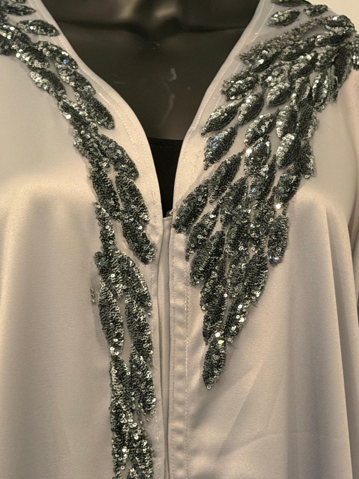 Silver Satin Abaya
