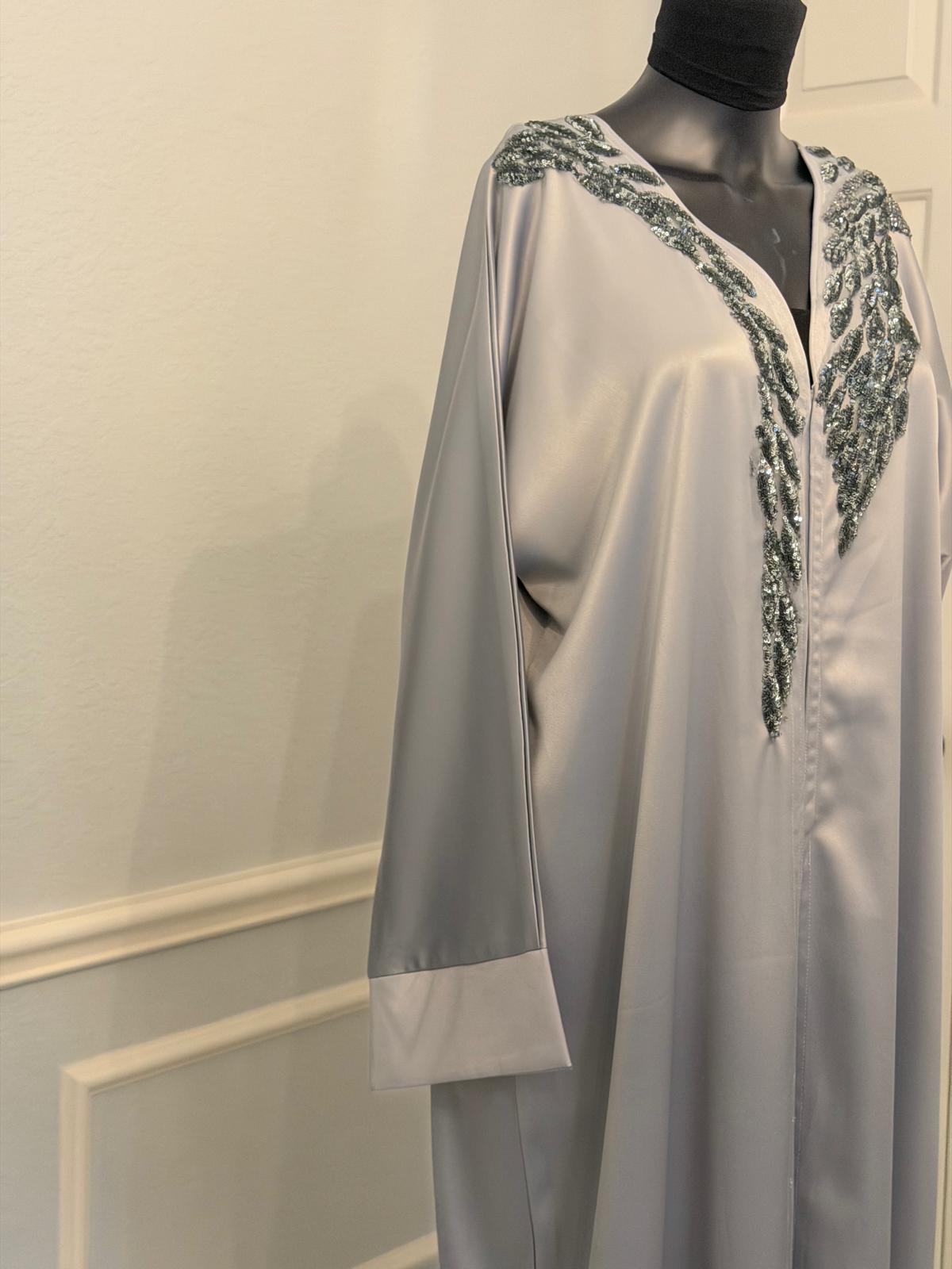 Silver Satin Abaya