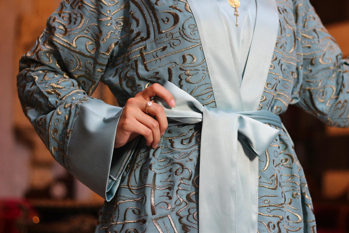 Steel-Blue Chiffon Abaya