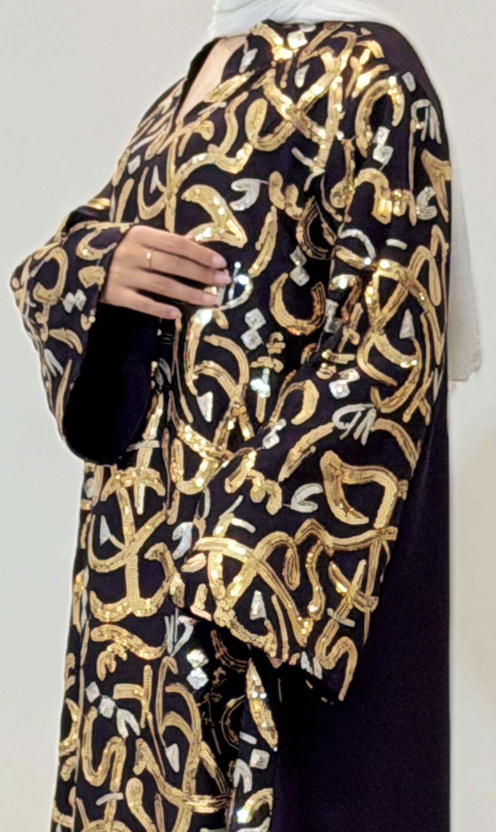 Black Abaya with Gold Arabic Embellishing